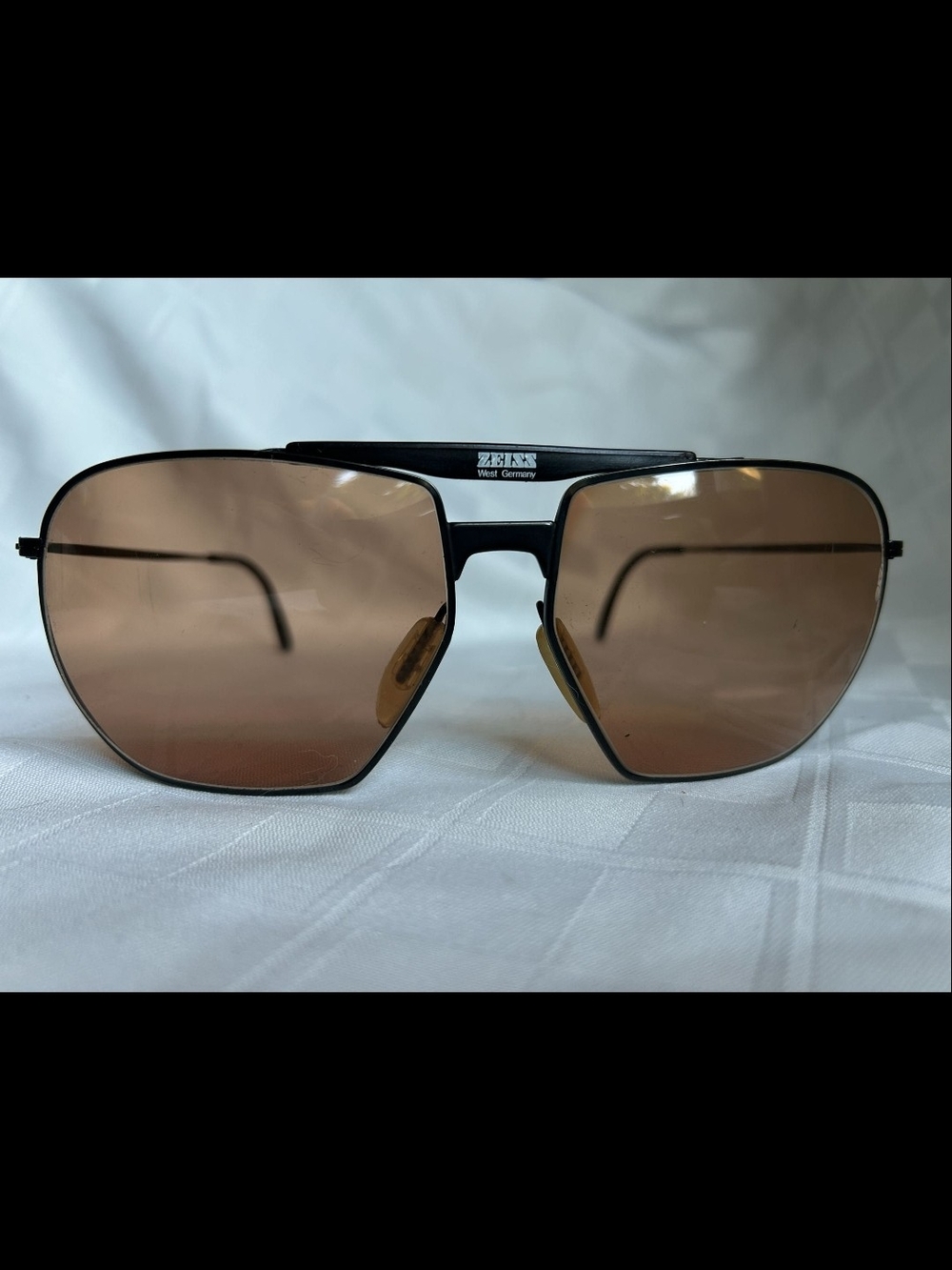 CARL ZEISS Vtg 80s W. Germany Comp. Aviator Sunglasses Matte Black Brown Lenses